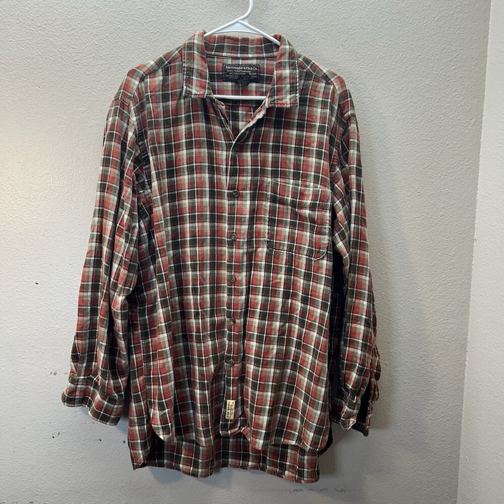 Vintage‎ Abercrombie & Fitch Flannel Mens Red Soft Western Plaid Shirt SZ M